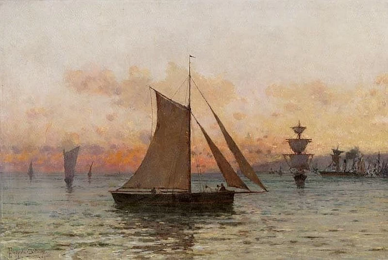  28-Francesco Coppola Castaldo-Velieri al largo di Napoli al tramonto 